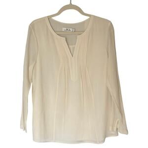 Vineyard Vines Cream‎ Sheer Split Neck Pleated Blouse Long Sleeve Size M